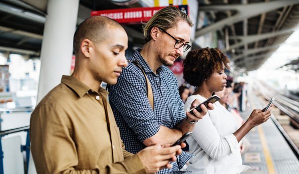 people pressing smartphone