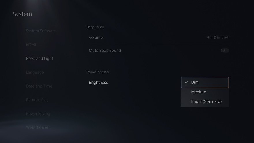PS5 power indication brightness adjustments