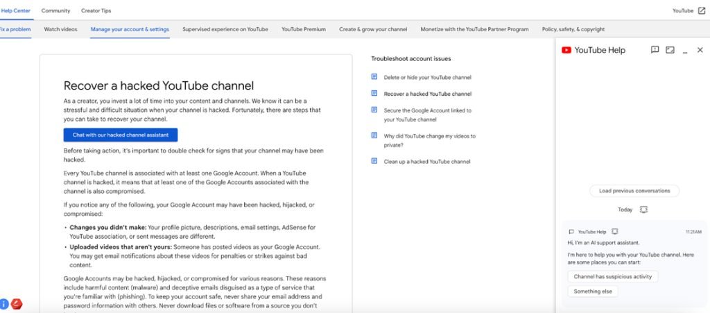 youtube hacked account troubleshooting tool